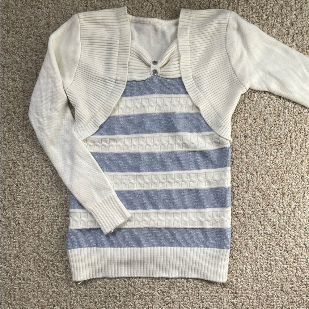 Elegant White and Blue Striped Women's Sweater